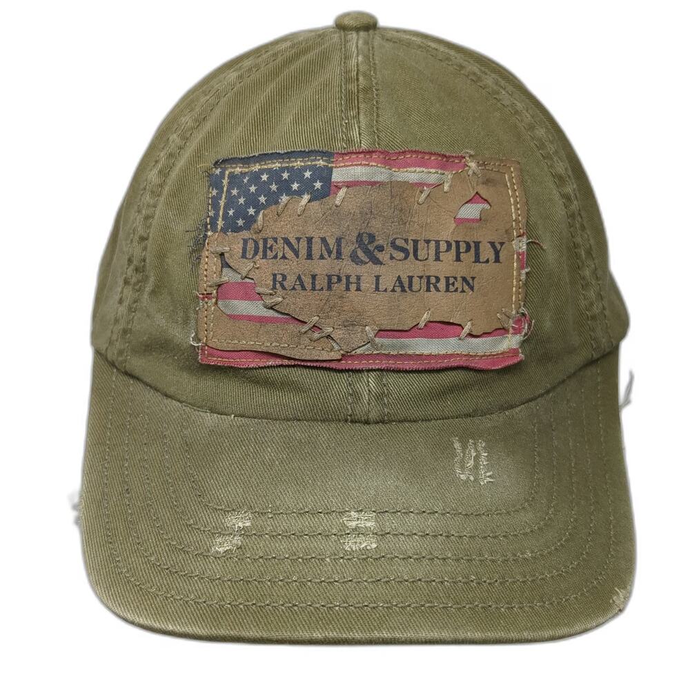 Denim & Supply Ralph Lauren Baseball Cap Green One Size Slideback Flag Patch Hat